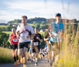 Peloton de la Course à travers Sâles 2026 dans la campagne fribourgeoise, en Gruyère